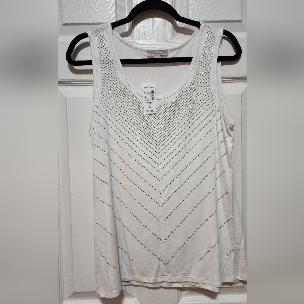 Dressbarn White Tank Top with Silver Accents NWT